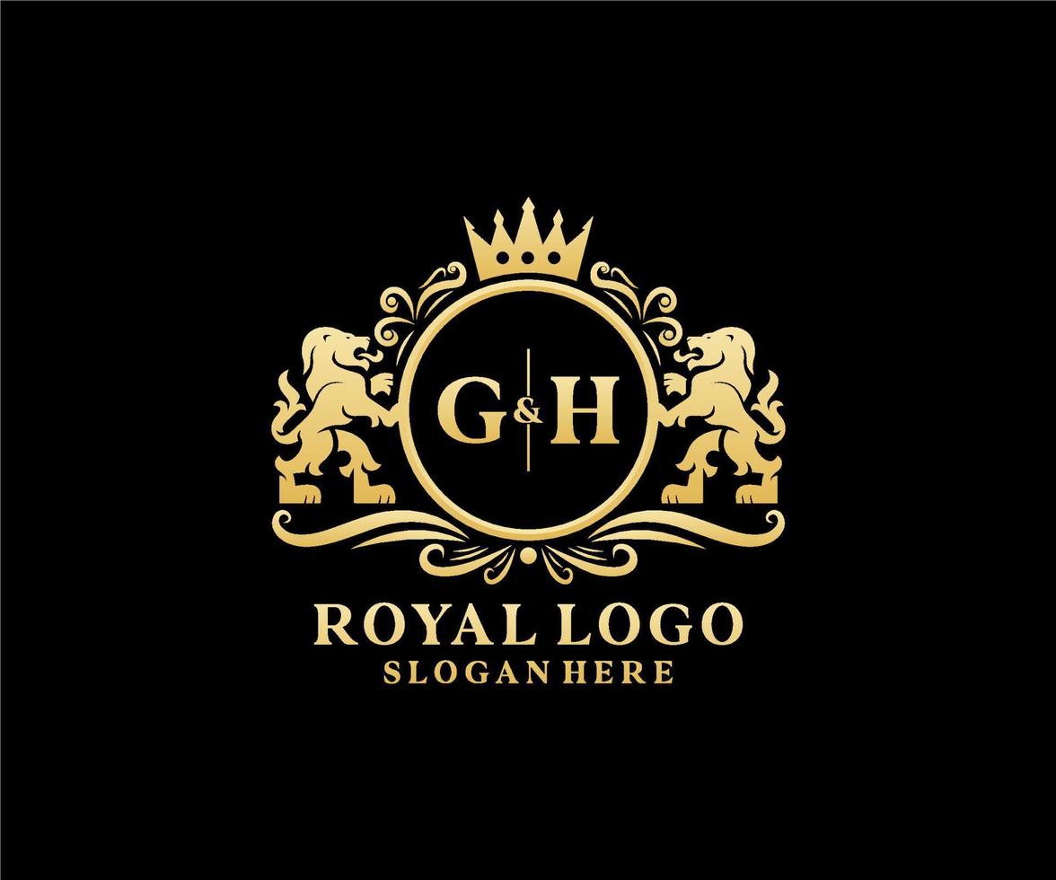 eerste gh brief leeuw Koninklijk luxe logo sjabloon in vector kunst voor restaurant, royalty, boetiek, cafe, hotel, heraldisch, sieraden, mode en andere vector illustratie.