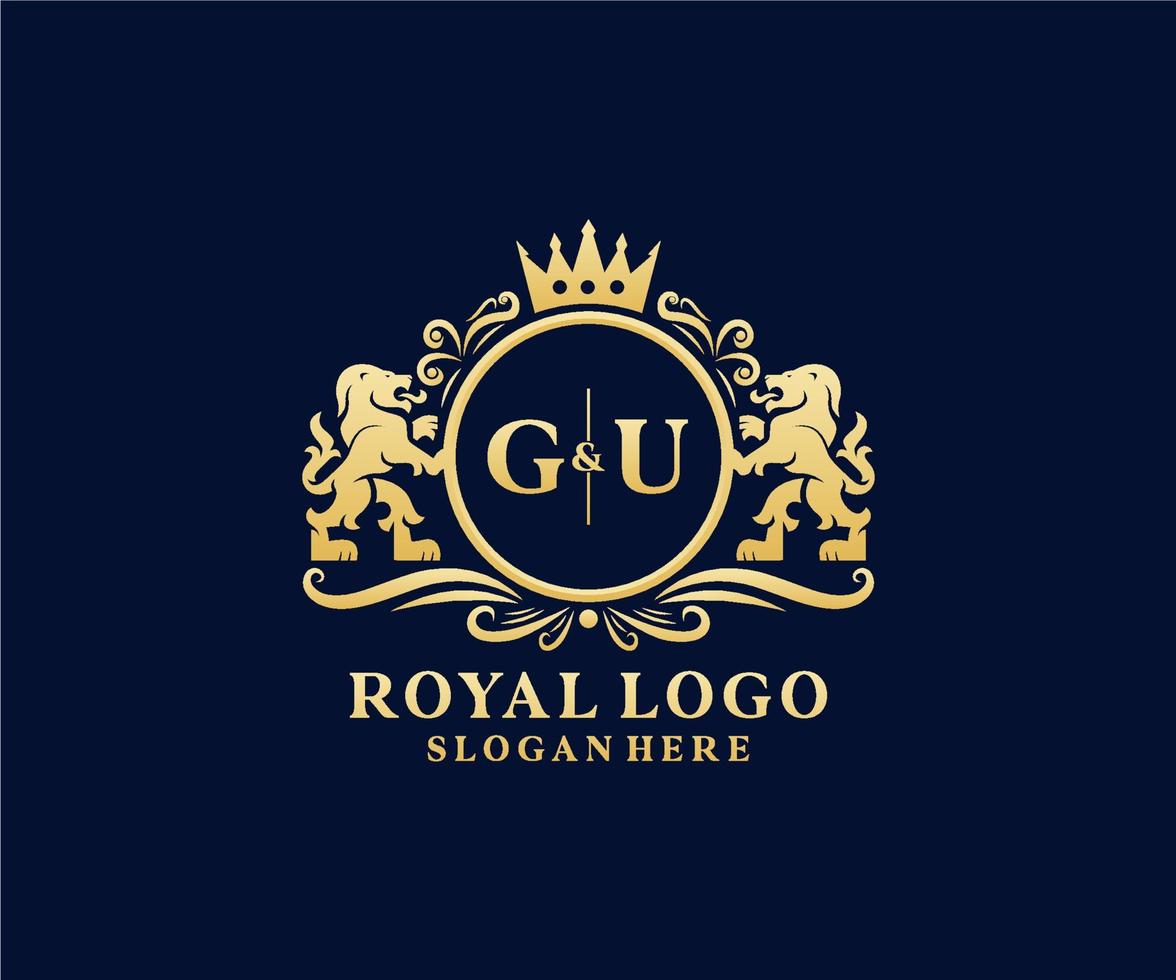 eerste gu brief leeuw Koninklijk luxe logo sjabloon in vector kunst voor restaurant, royalty, boetiek, cafe, hotel, heraldisch, sieraden, mode en andere vector illustratie.