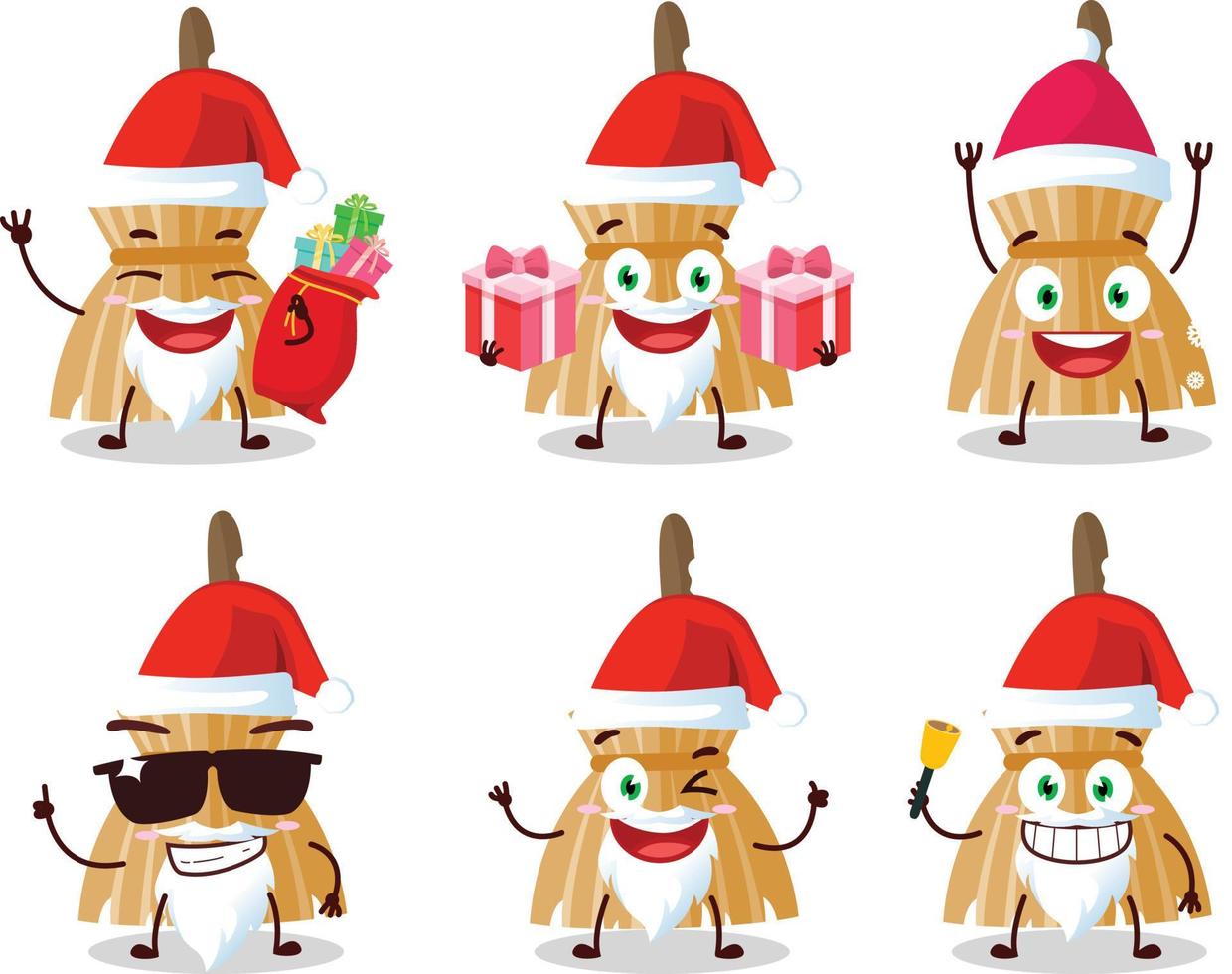 de kerstman claus emoticons met heks bezem tekenfilm karakter vector