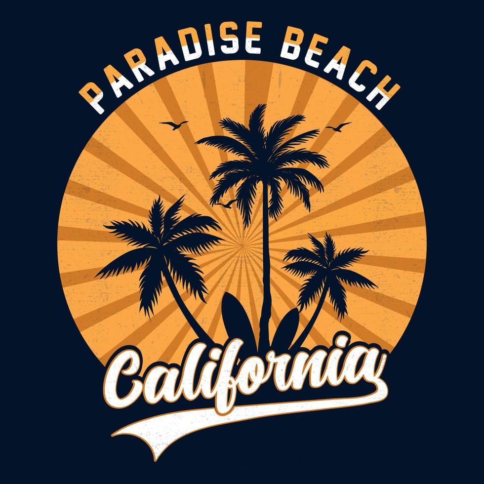 wijnoogst zomer paradijs strand afdrukken ontwerp voor t-shirt. strand gevoel Californië zomer typfout grafisch helling strand tafereel. zomer gevoel vector grafisch afdrukken ontwerp voor kleding.