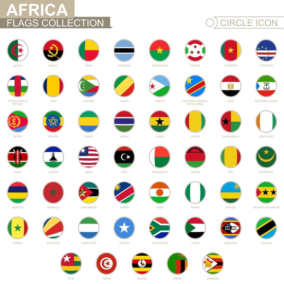 alfabetisch gesorteerd cirkel vlaggen van Afrika. reeks van ronde vlaggen. vector