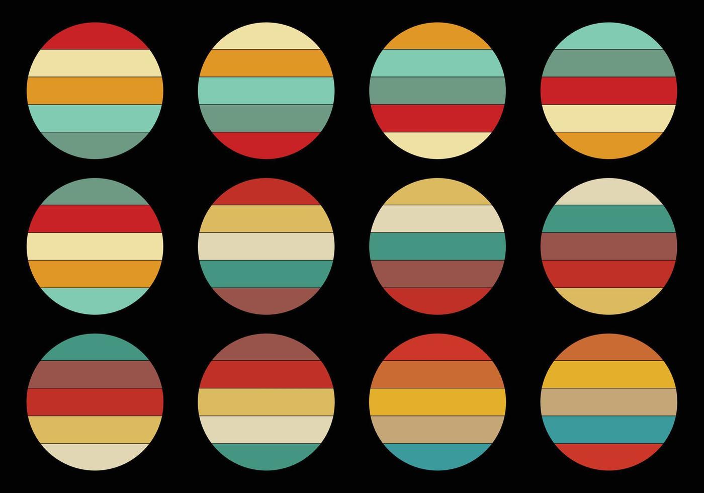 wijnoogst zonsondergangen pak, retro zonsondergangen pak, zier verschillend kleuren vector