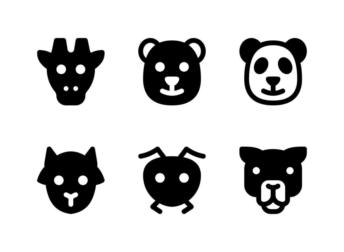 eenvoudige set van diergerelateerde vector solide pictogrammen. bevat pictogrammen als giraf, geit, mier, kameel en meer.