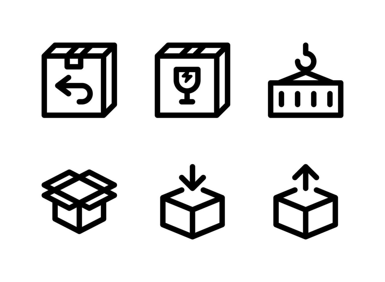eenvoudige set van logistieke gerelateerde vector lijn iconen. bevat pictogrammen als pakket, glazen doos, container, open doos en meer.