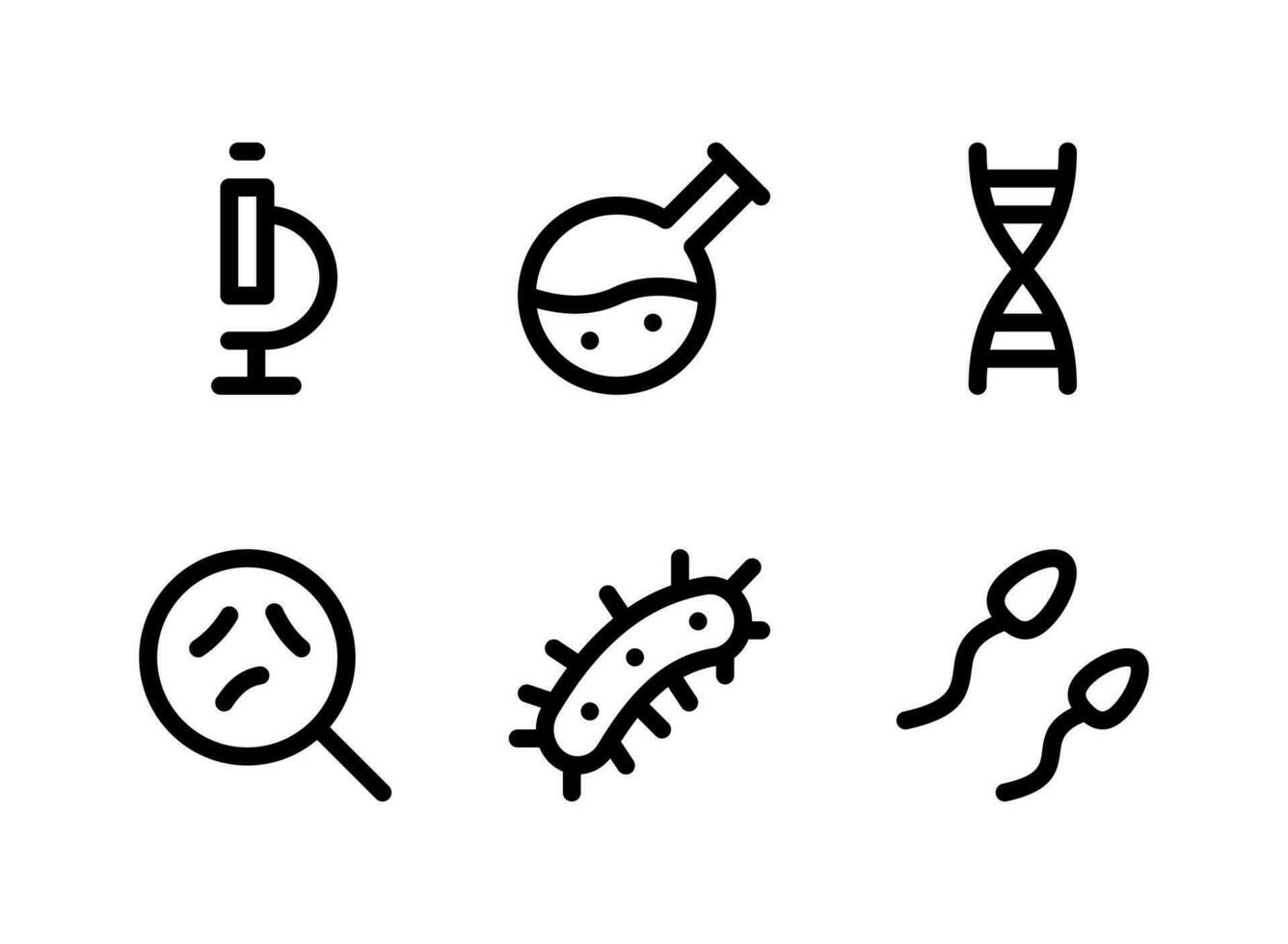 eenvoudige set van laboratoriumgerelateerde vectorlijnpictogrammen. bevat pictogrammen als microscoop, chemie, ziektekiemen, sperma en meer. vector