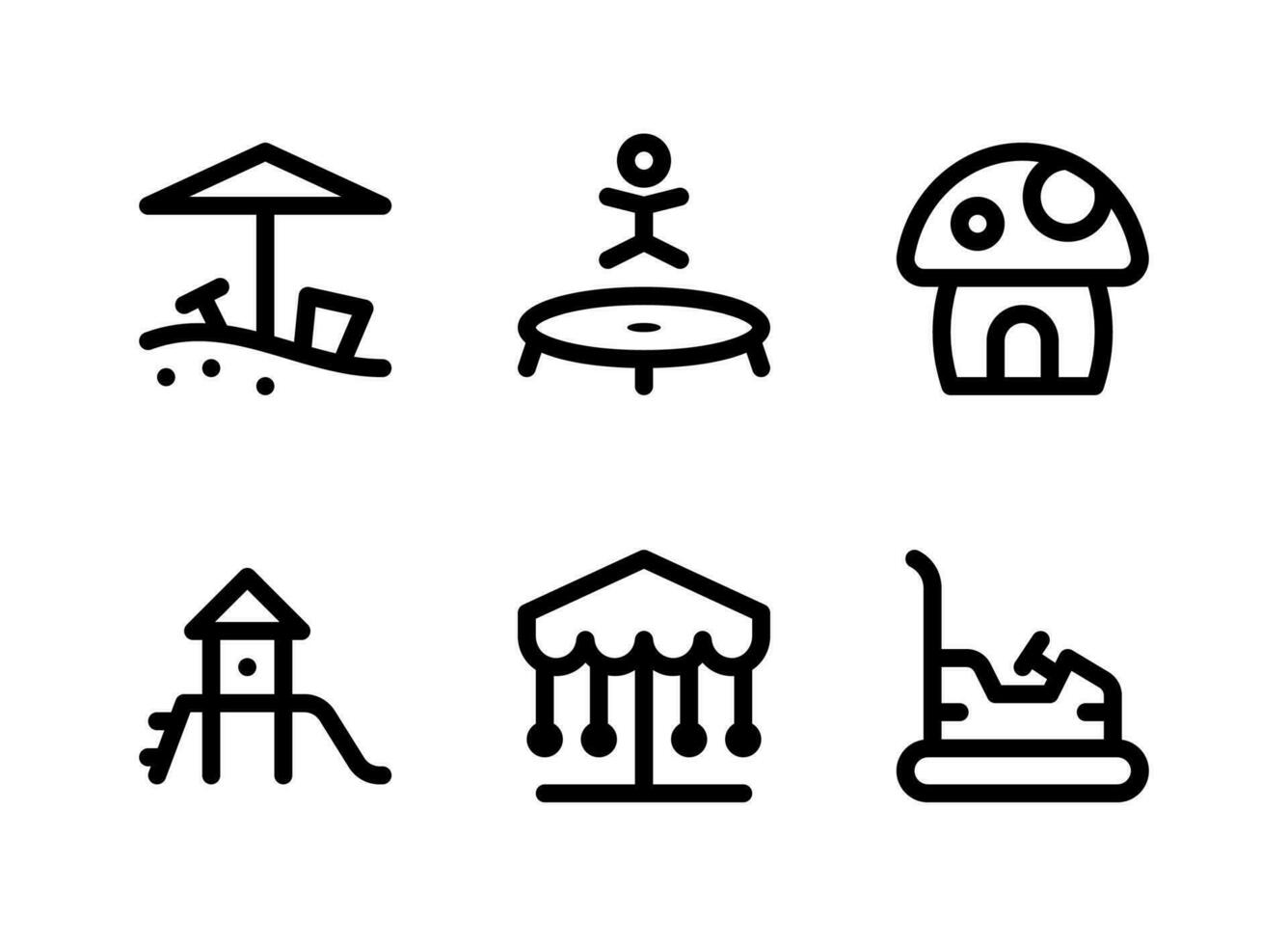eenvoudige set van speelplaats gerelateerde vector lijn iconen. bevat iconen als zandbak, trampoline, paddenstoel, glijbaan en meer.