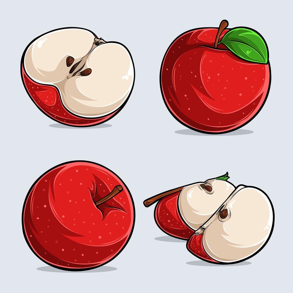 set aquarel zoete appels, hele en gesneden appelfruit vector