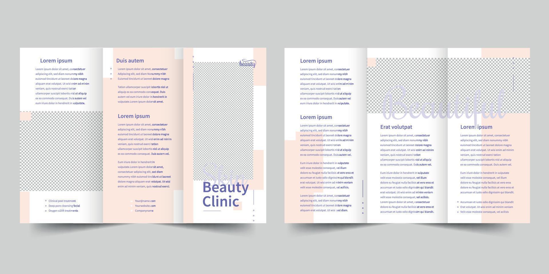 huid schoonheid kliniek drievoud brochure sjabloon, folder vector lay-out drievoud mockup pro vector