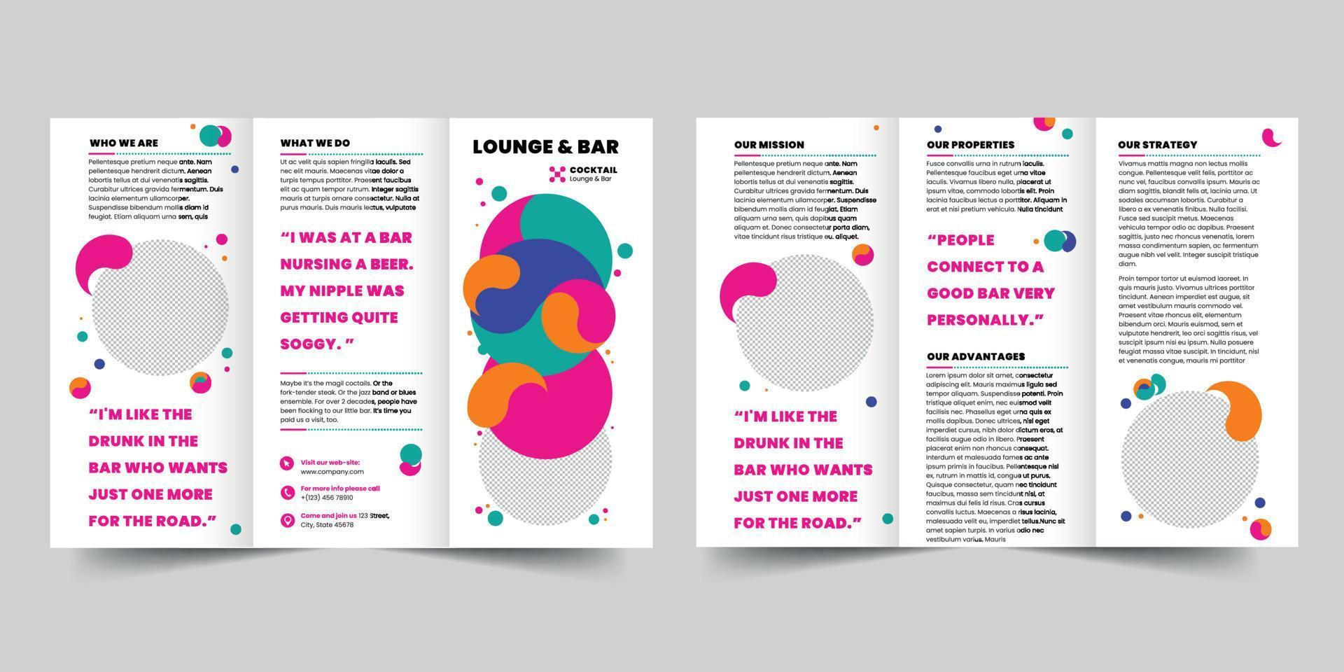 lounge bar drievoud brochure sjabloon, folder vector lay-out drievoud mockup pro vector