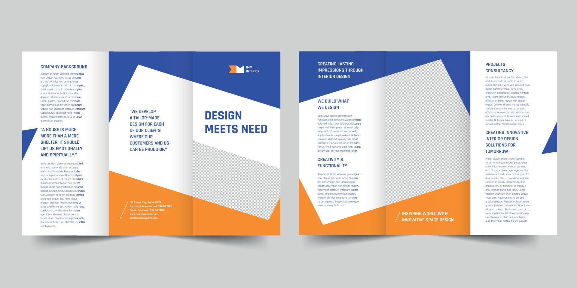 interieur ontwerper firma drievoud brochure sjabloon, folder vector lay-out drievoud mockup pro vector