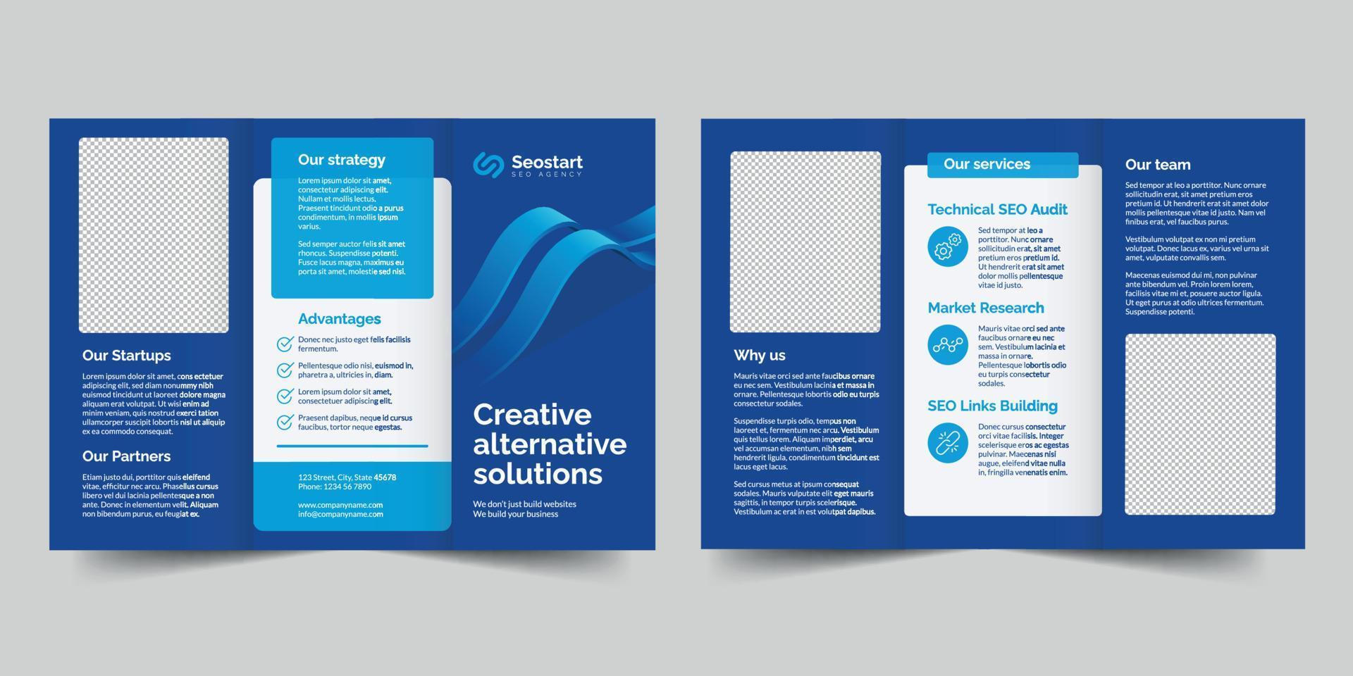 seo agentschap drievoud brochure sjabloon, folder vector lay-out drievoud mockup pro vector