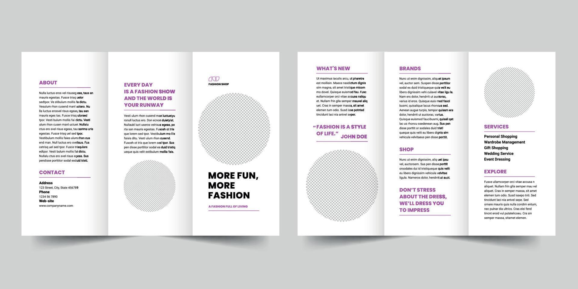 mode winkel drievoud brochure sjabloon, folder vector lay-out drievoud mockup pro vector