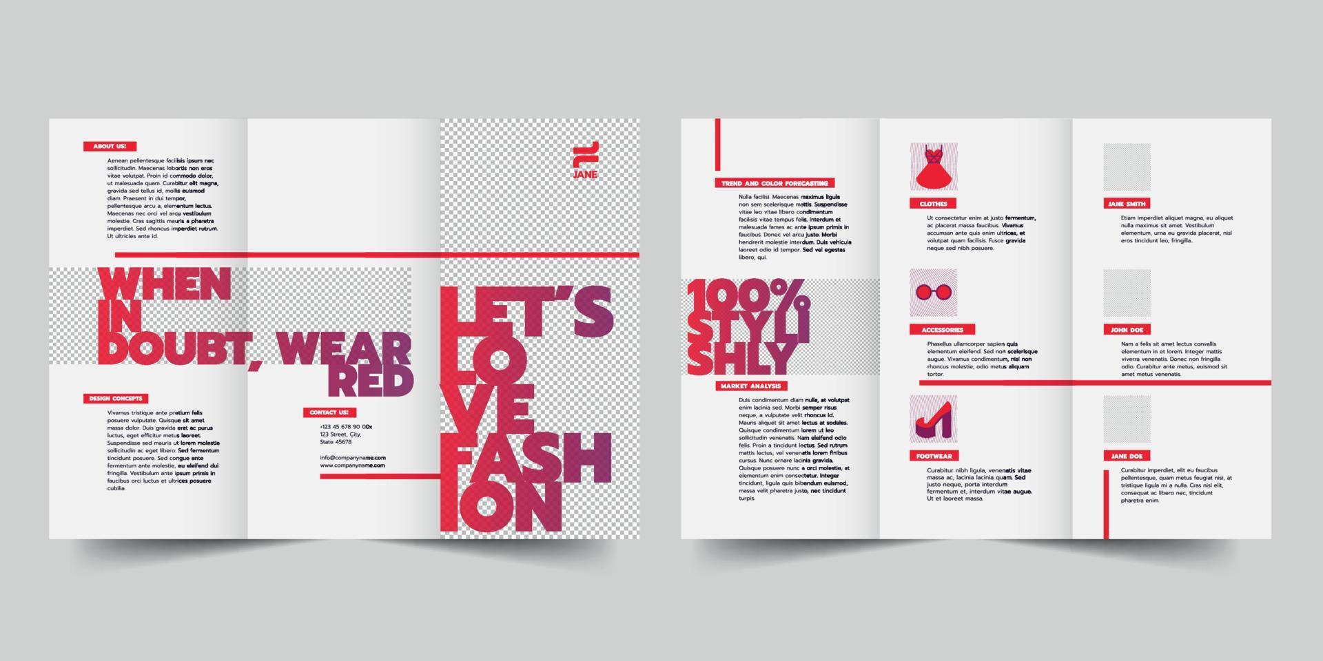 mode ontwerper drievoud brochure sjabloon, folder vector lay-out drievoud mockup pro vector