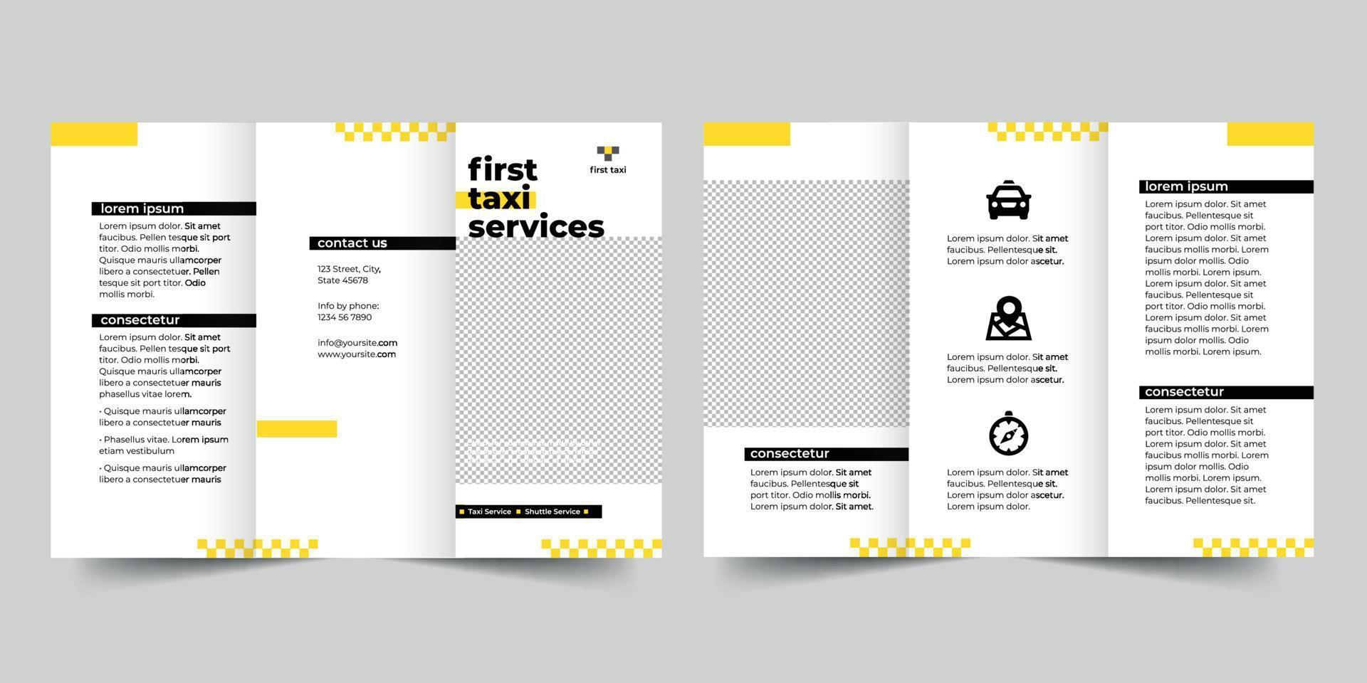 taxi Diensten drievoud brochure sjabloon, folder vector lay-out drievoud mockup pro vector