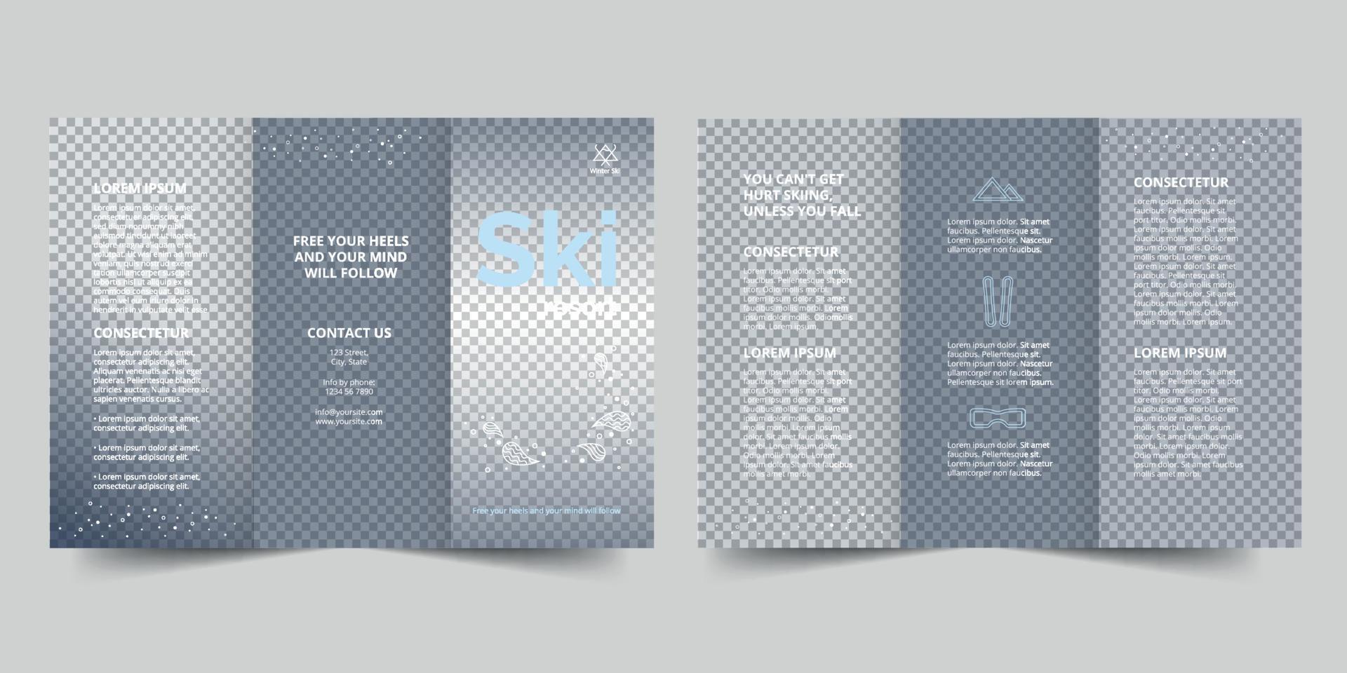 ski toevlucht drievoud brochure sjabloon, folder vector lay-out drievoud mockup pro vector