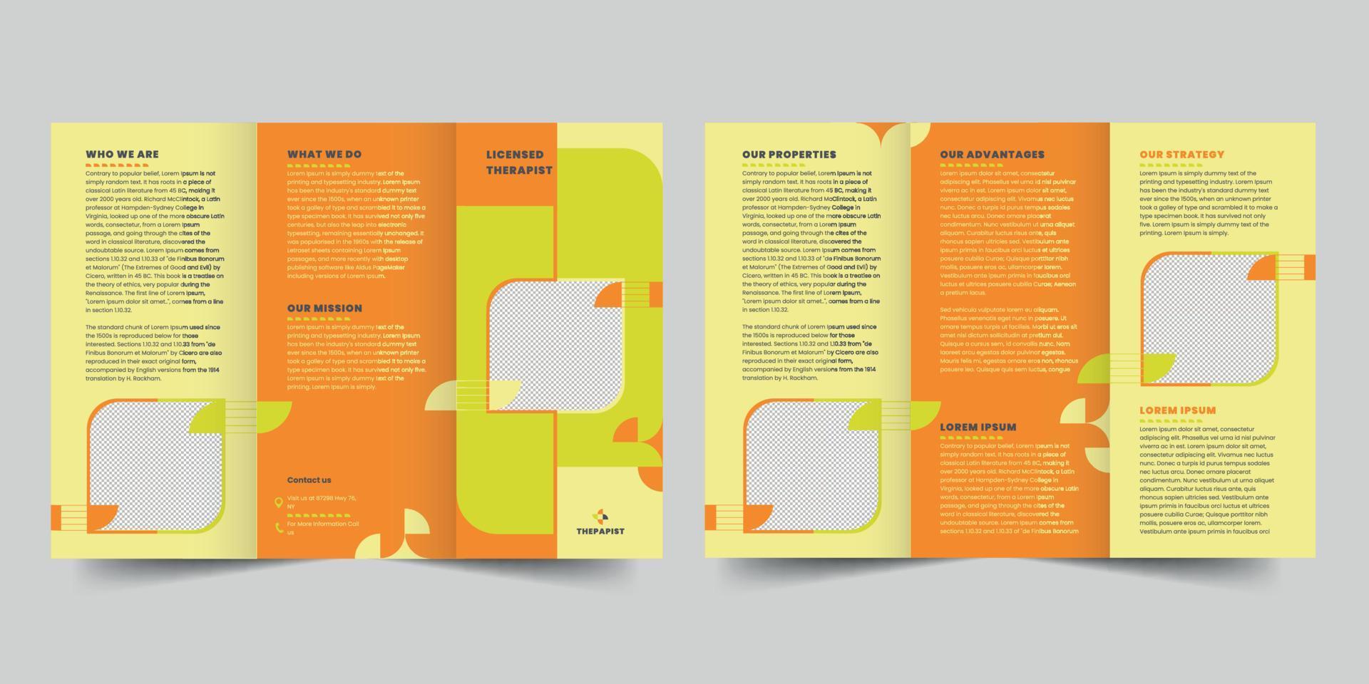 therapeut drievoud brochure sjabloon, folder vector lay-out drievoud mockup pro vector