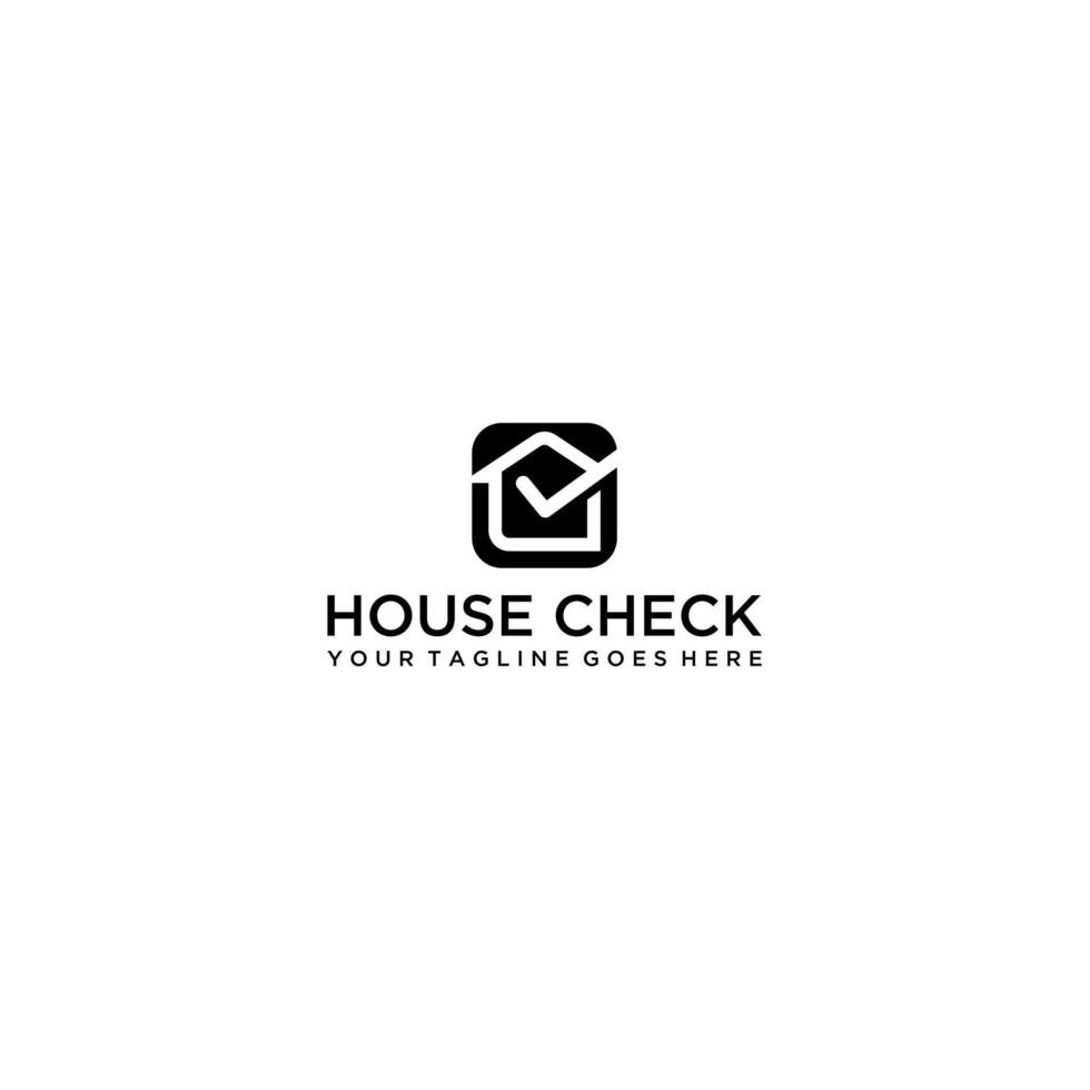 echt landgoed logo - huis of huis met schoorsteen en controleren Mark of Kruis aan symbool. vector