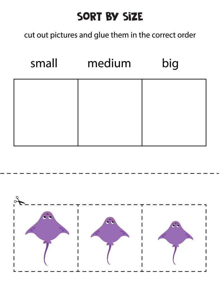 soort pijlstaartrog door maat. leerzaam werkblad voor kinderen. vector