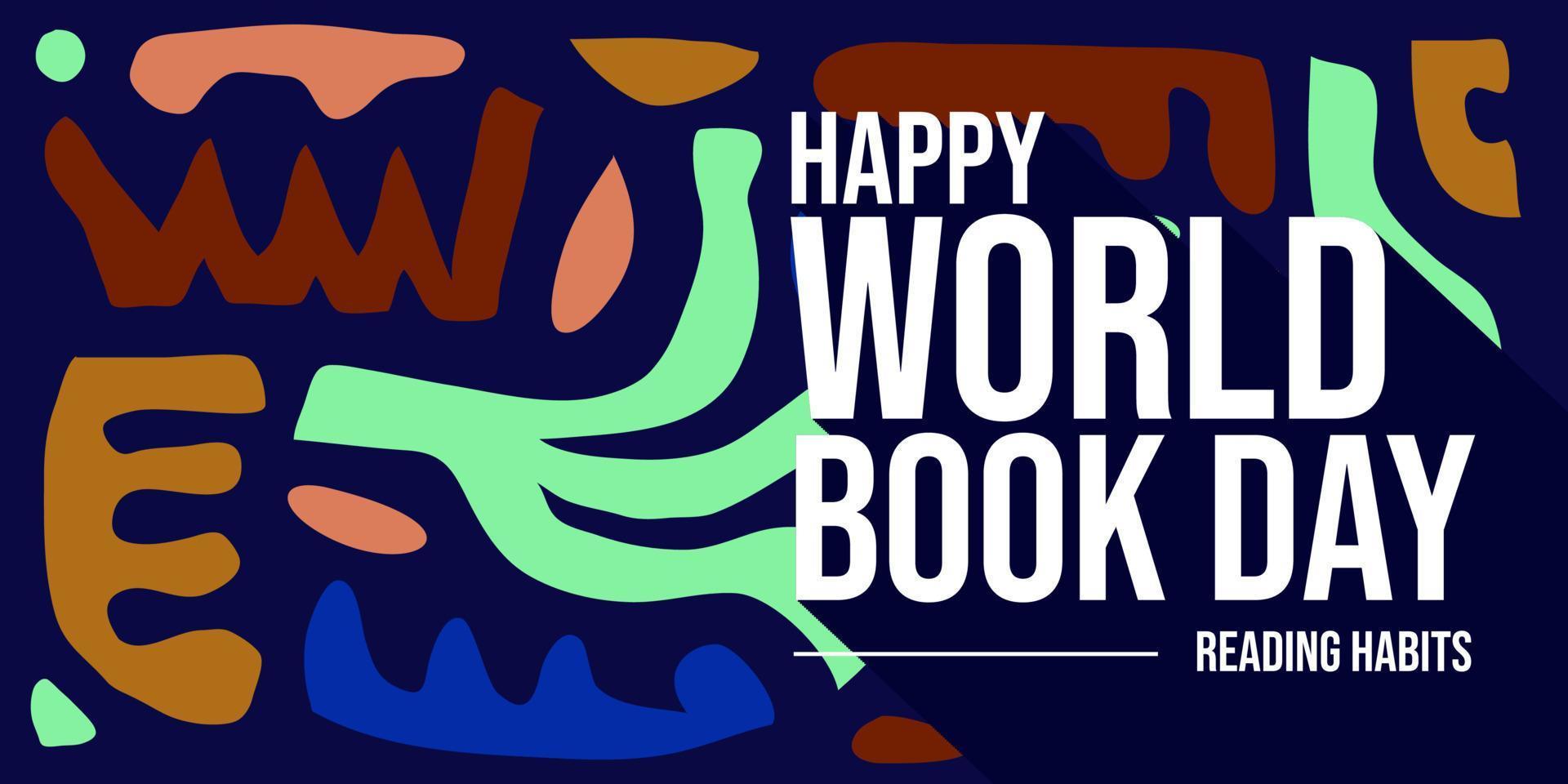 gelukkig wereld boek dag, hand- getrokken hedendaags abstract vormen. modern grafisch elementen. dynamisch gekleurde vormen en lijn vector