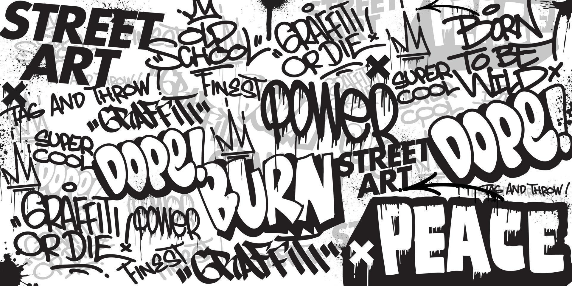 graffiti achtergrond met overgeven en taggen hand getekend stijl. straat kunst graffiti stedelijk thema voor afdrukken, spandoeken, en textiel in vector formaat.