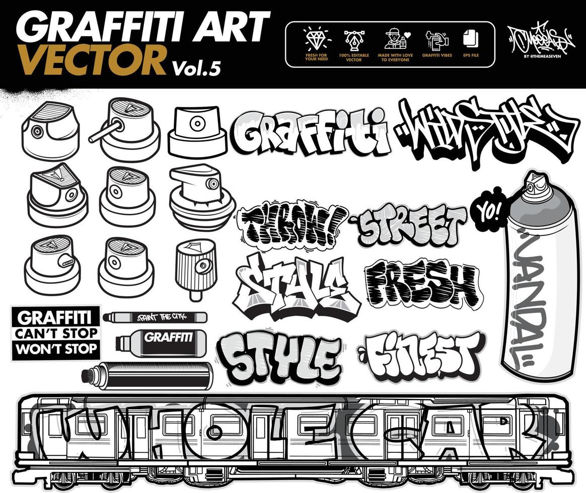 een reeks van graffiti kunst vector. graffiti gereedschap en sticker ontwerpen. straat kunst stedelijk thema in bewerkbare vector