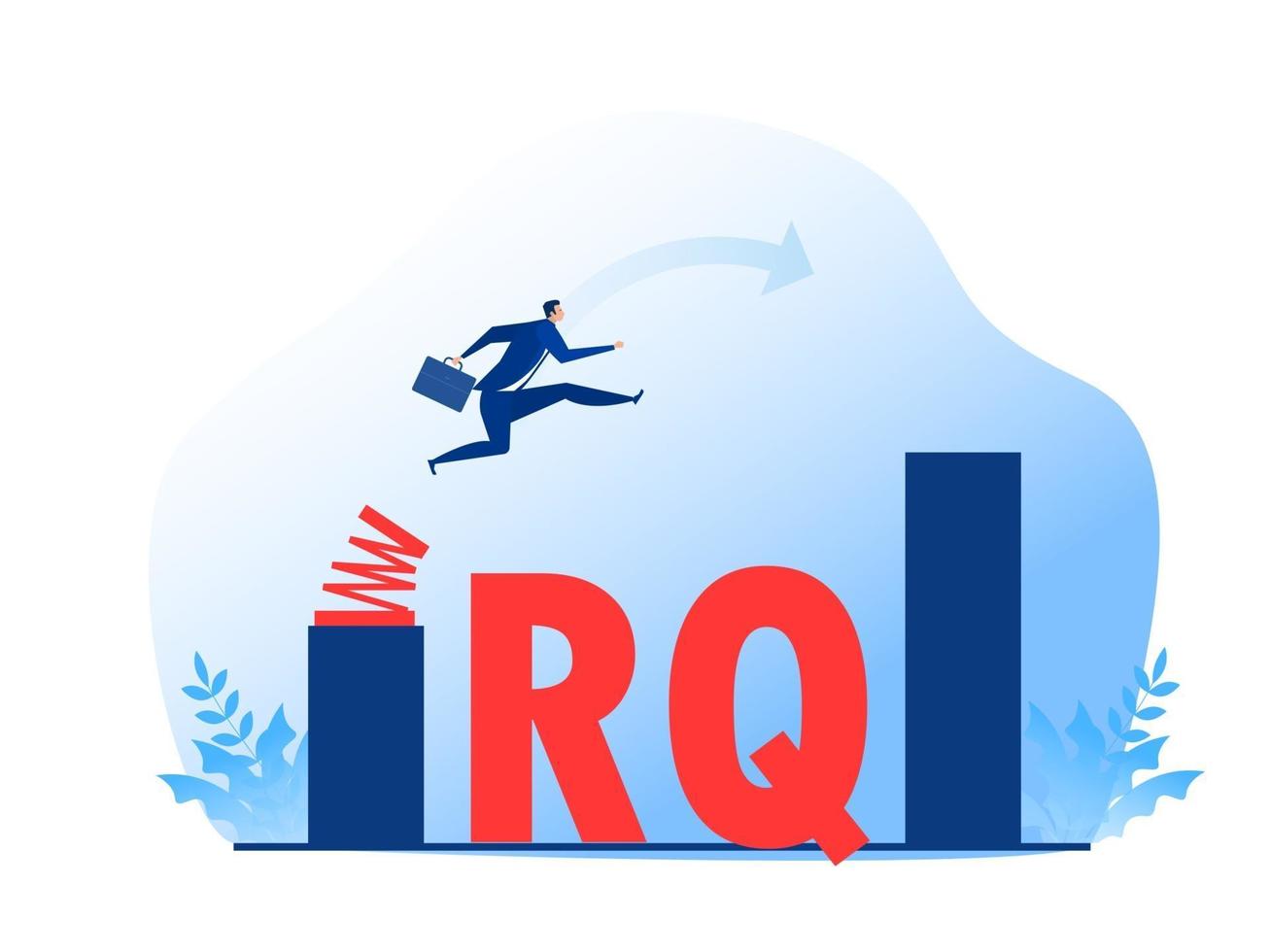 zakenman springt de lente over het groeiende staafdiagram. veerkrachtquotiënt vector