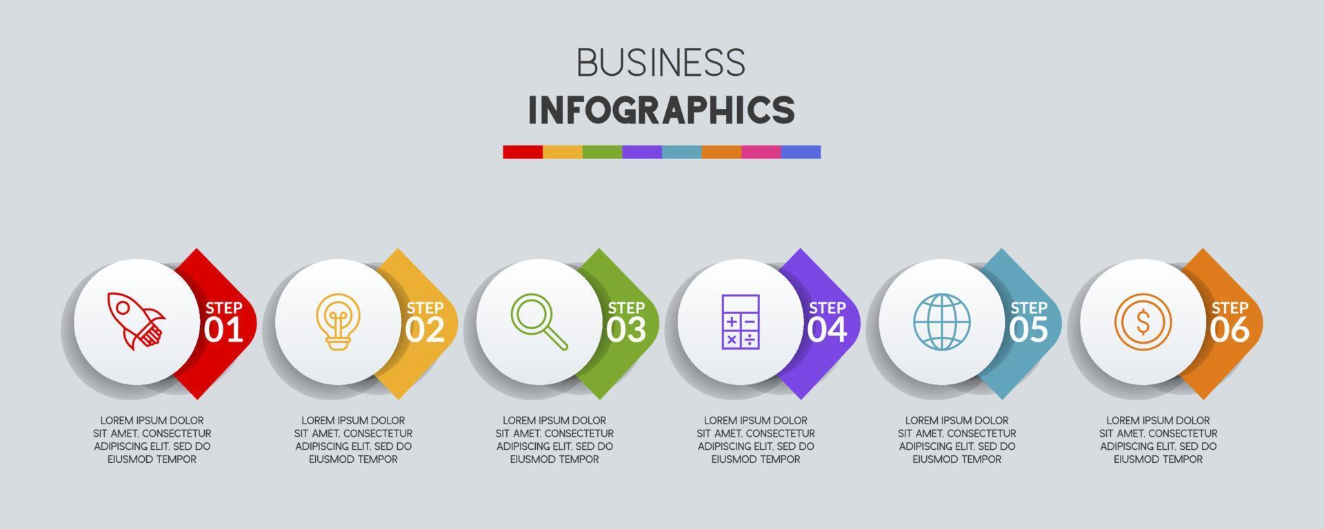 infographics ontwerp sjabloon en pictogrammen met 6 opties of 6 stappen vector