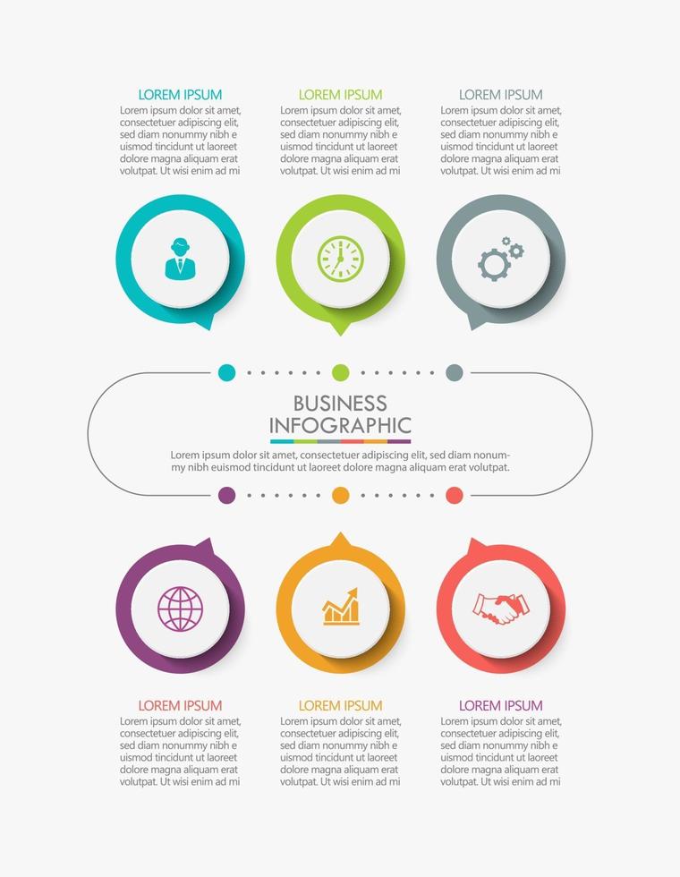 cirkel dunne lijn infographic sjabloon met 6 opties. vector