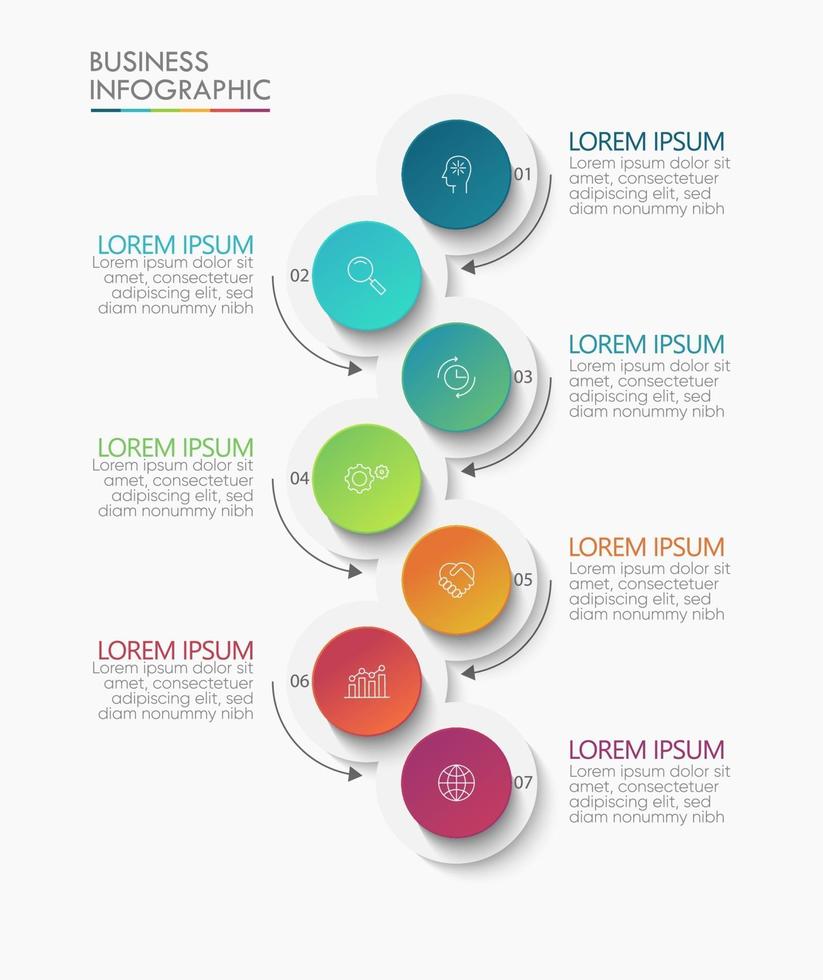 infographic dunne lijn pijlsjabloon met 7 opties vector