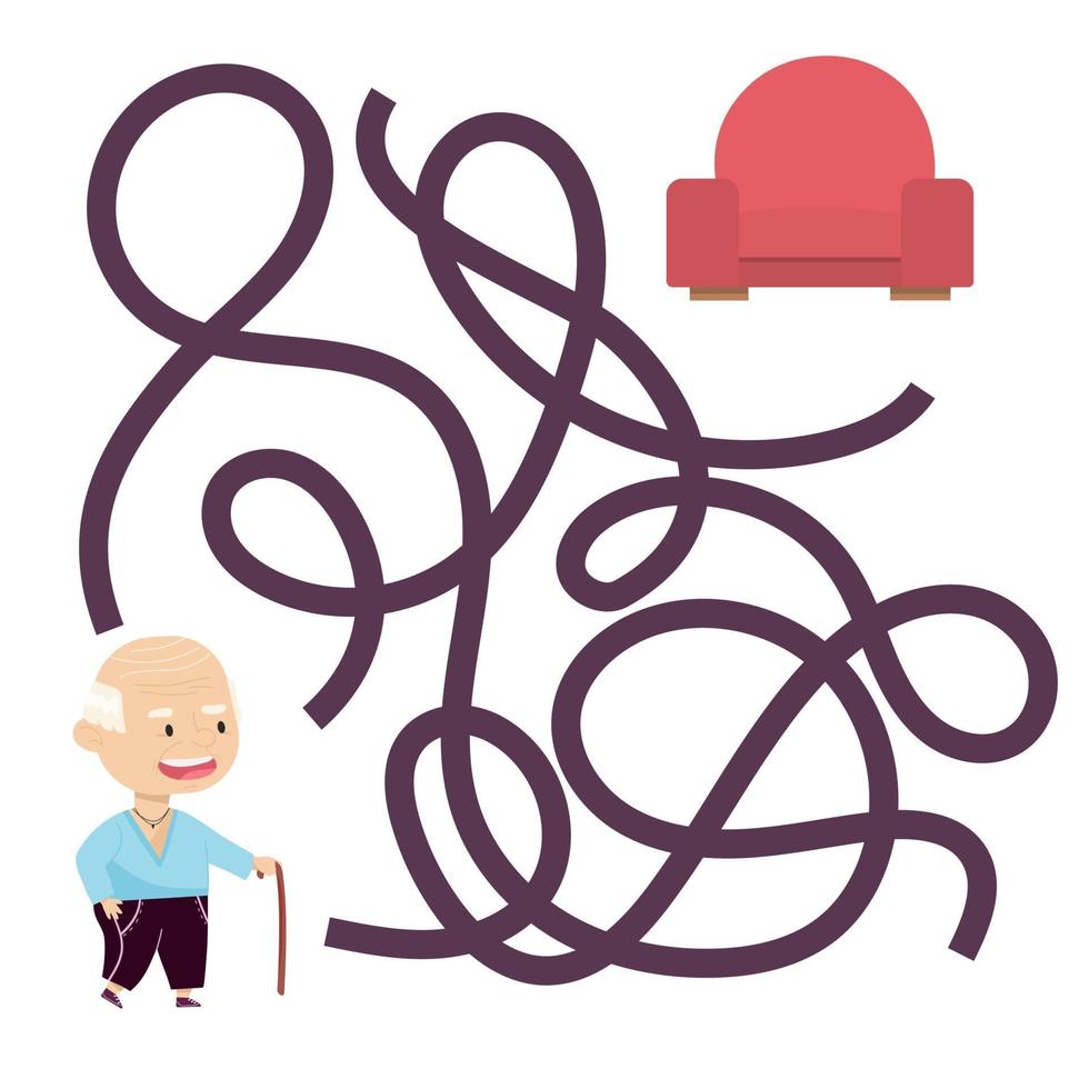 schattig cartoon grootvader doolhofspel. labyrint. grappig spel voor kinderen onderwijs. vector illustratie