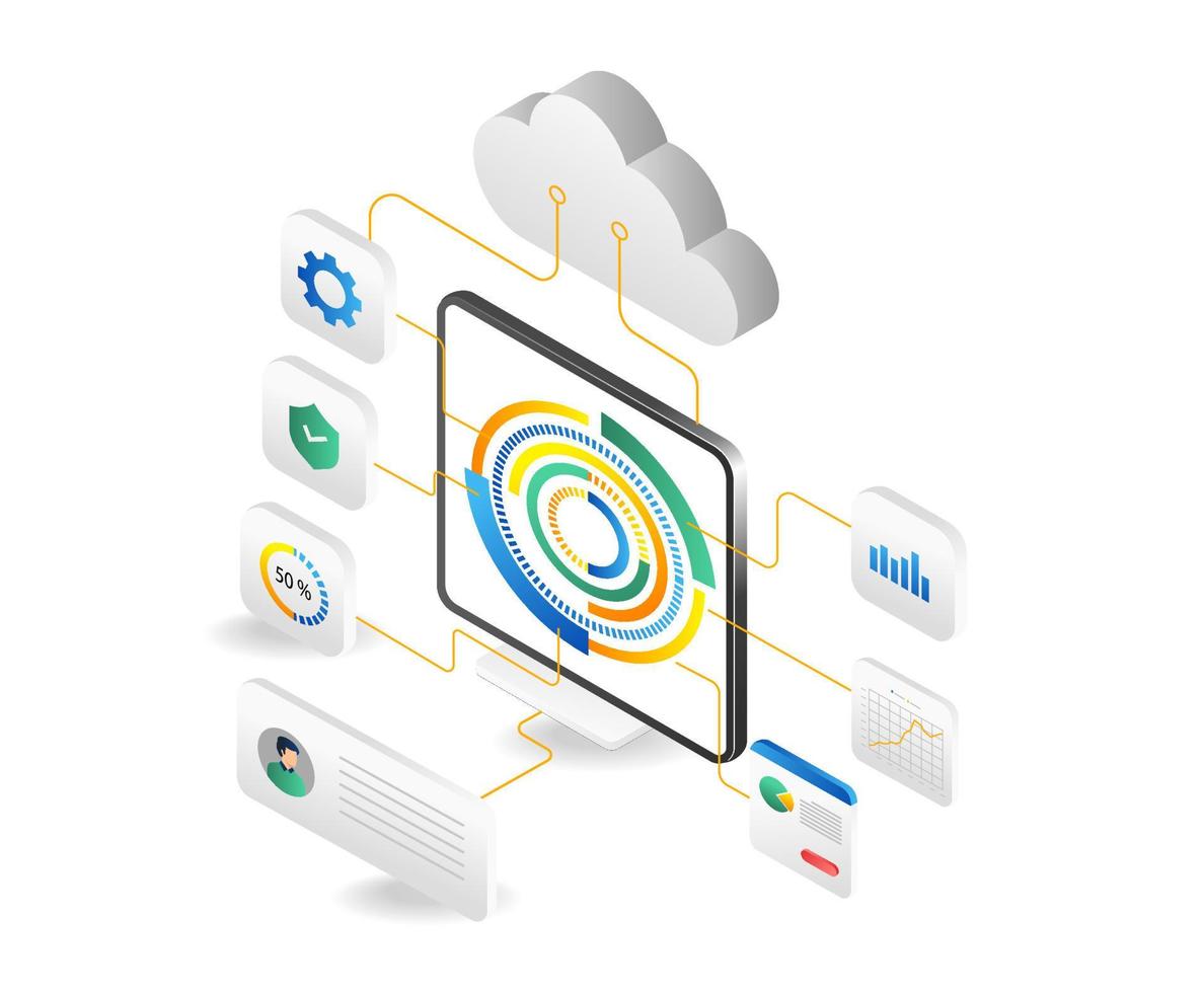 isometrische vlak ontwerp concept van wolk computergebruik. vector illustratie.