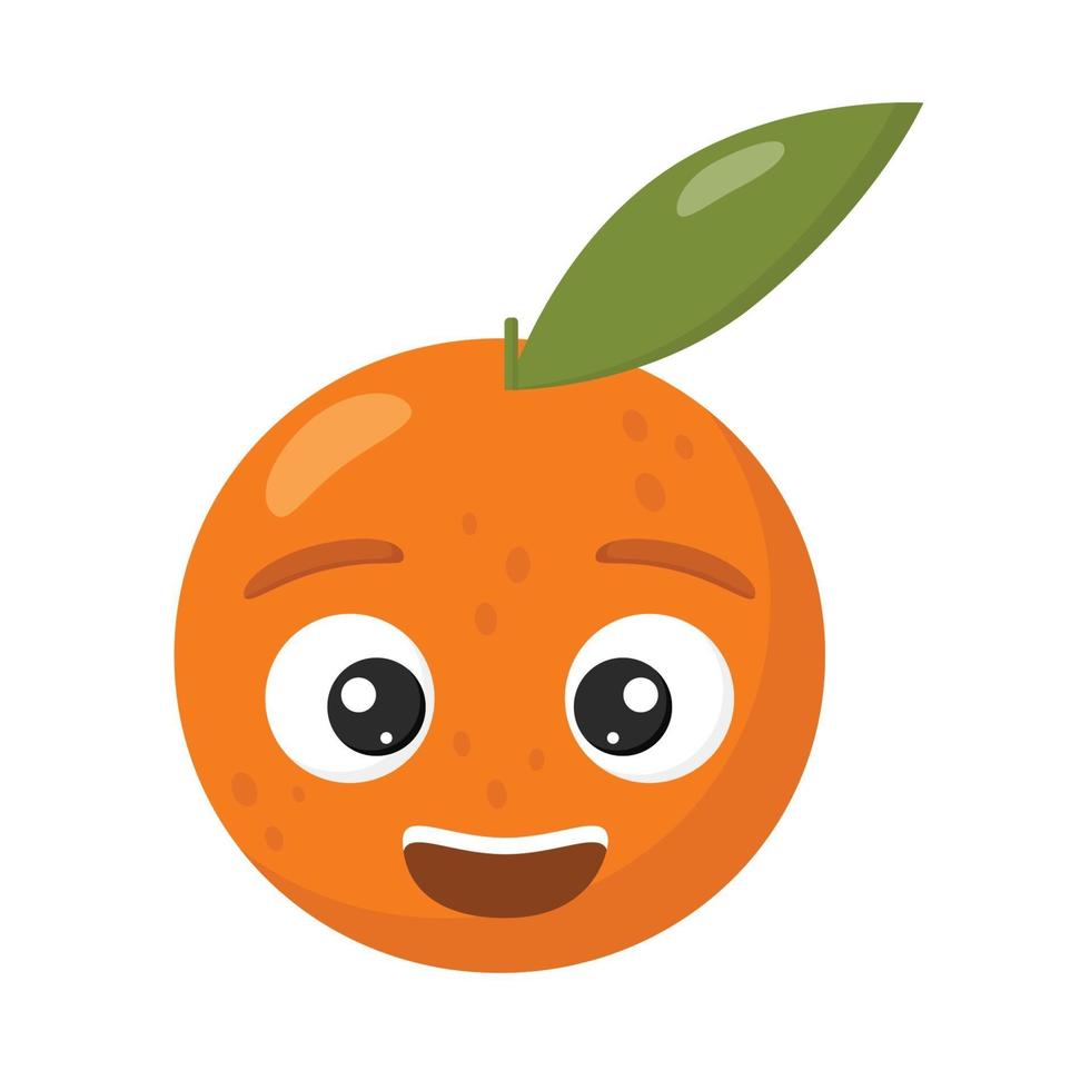 leuke cartoon oranje voor kinderen geïsoleerd op een witte achtergrond. grappig karakterfruit. vector