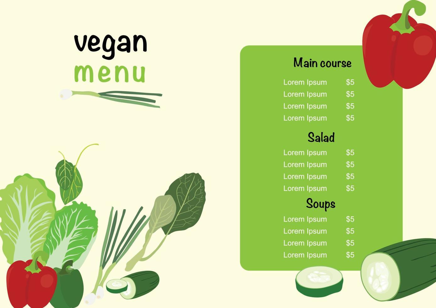 veganistisch menu Aan groen achtergrond vector