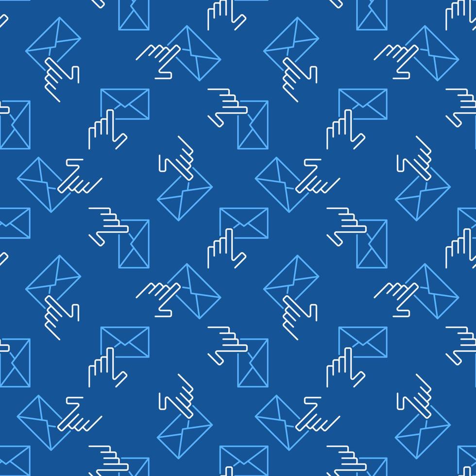 hand- met envelop vector e-mail blauw lijn naadloos patroon
