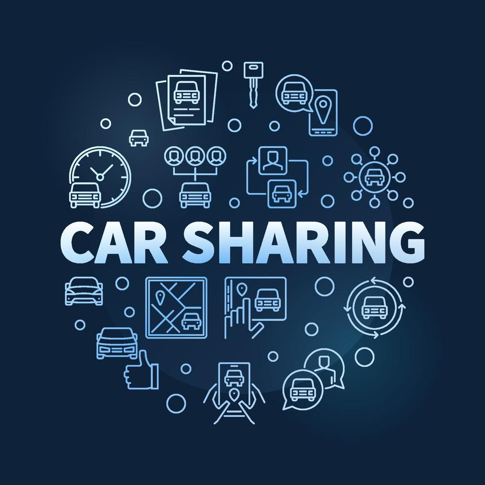 auto sharing blauw ronde banier - auto delen vector ronde gekleurde illustratie