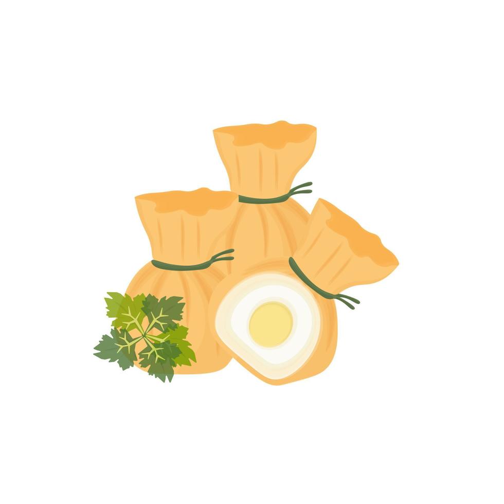logo illustratie van gebakken afm som geld zak knoedels met ei vulling vector