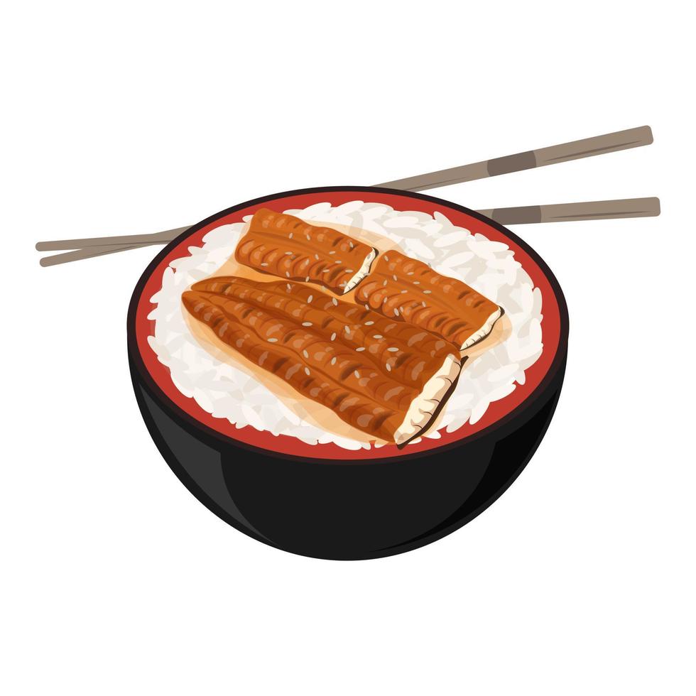 Japans kabayaki unagi gegrild paling illustratie logo in een kom vector