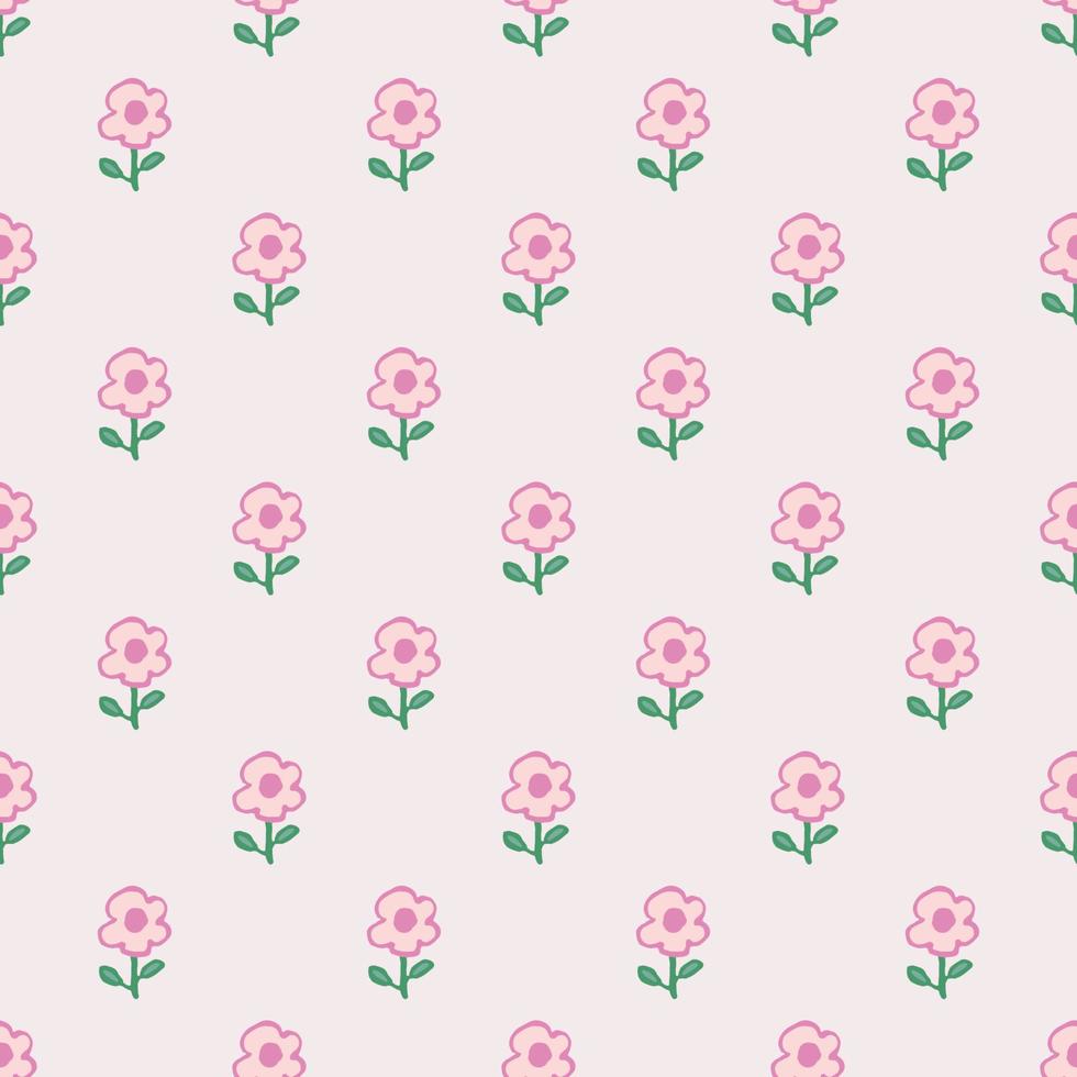 bloem gemakkelijk minimalistisch naadloos patroon grafisch ontwerp voor papier, textiel afdrukken, bladzijde vullen. bloemen achtergrond met hand- getrokken wild bloemen, kruiden en bladeren. schattig ontwerp voor meisjes, kinderen. vector