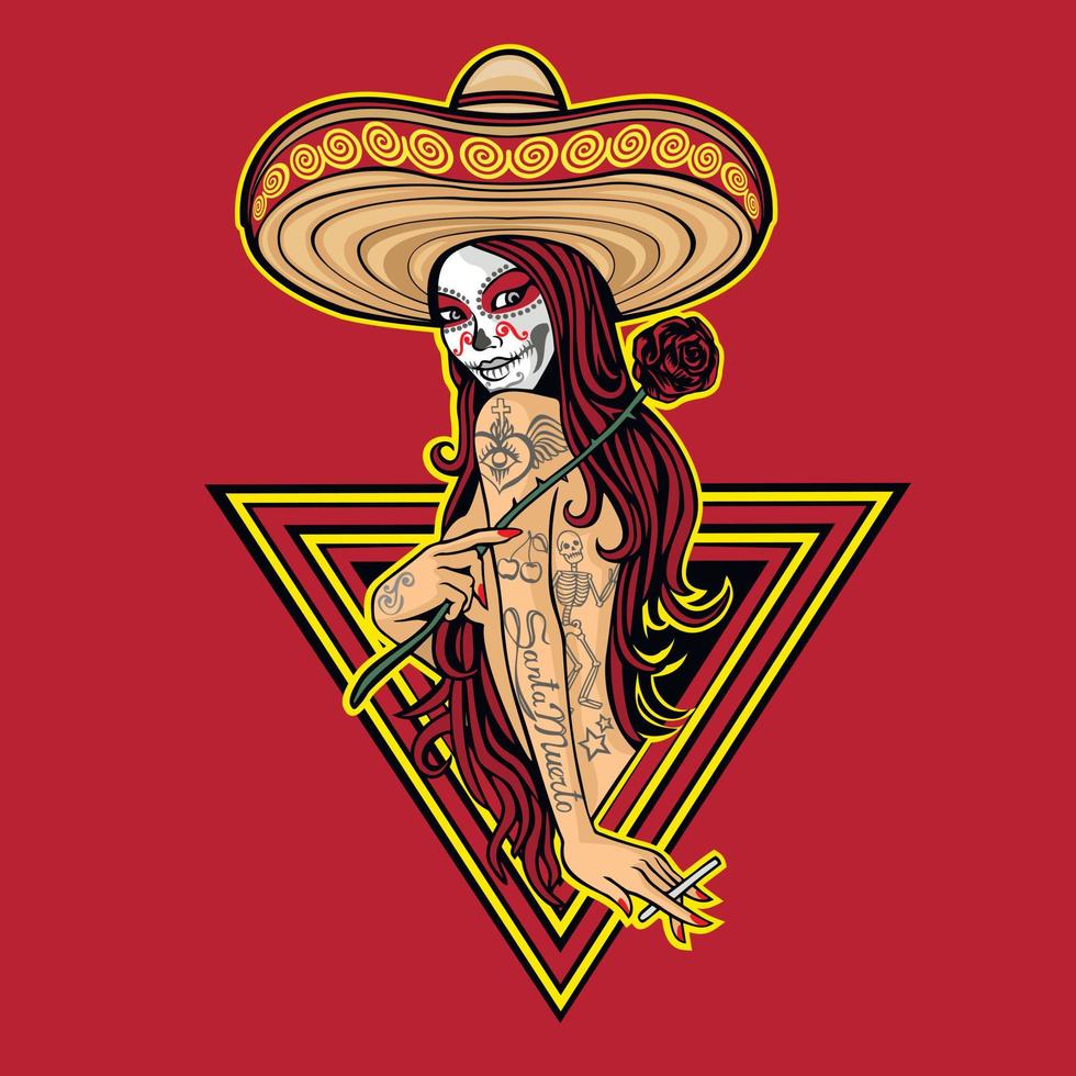Mexicaans suiker schedel, meisje met schedel verzinnen, wijnoogst ontwerp t overhemden vector