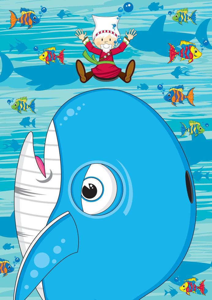 Jona en de walvis met tropisch vis en haaien - bijbels illustratie vector