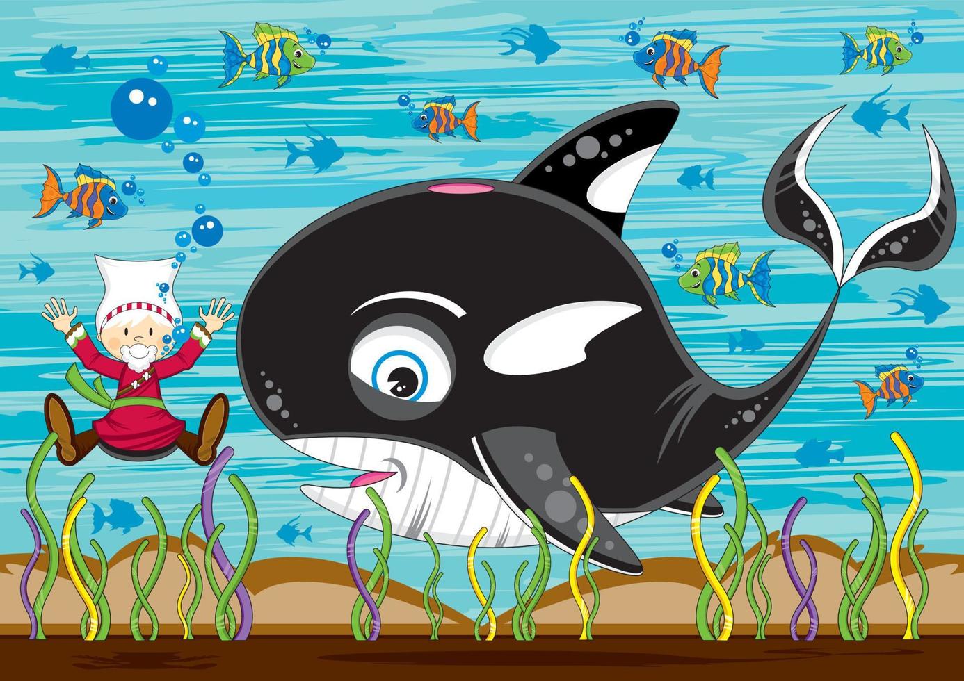 Jona en de walvis met tropisch vis - bijbels illustratie vector