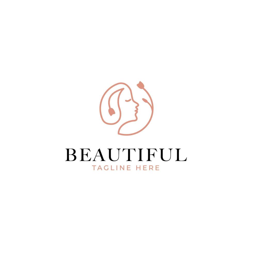 vector schoonheid logo met vrouw hoofd binnen cirkel ontwerp concept illustratie idee