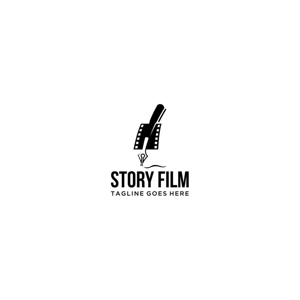 filmschrijver concept penpunt schrijver met filmrol vector logo pictogram ontwerp illustratie