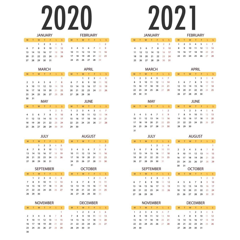 kalender voor 2021 2021. eenvoudige vector sjabloon