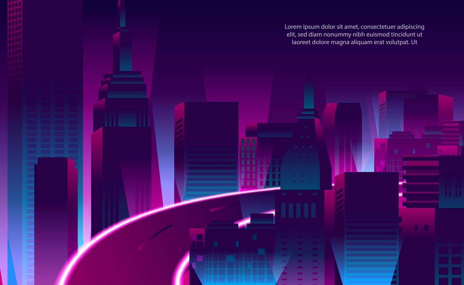 illustratie paars magenta neon kleur futuristische stadsgezicht vector