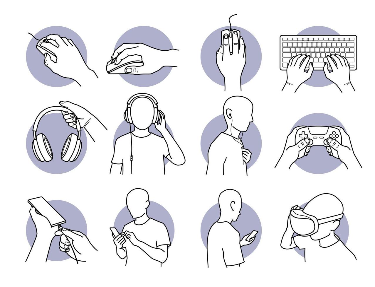 hand met computermuis, toetsenbord, gamepad, gamecontroller vector