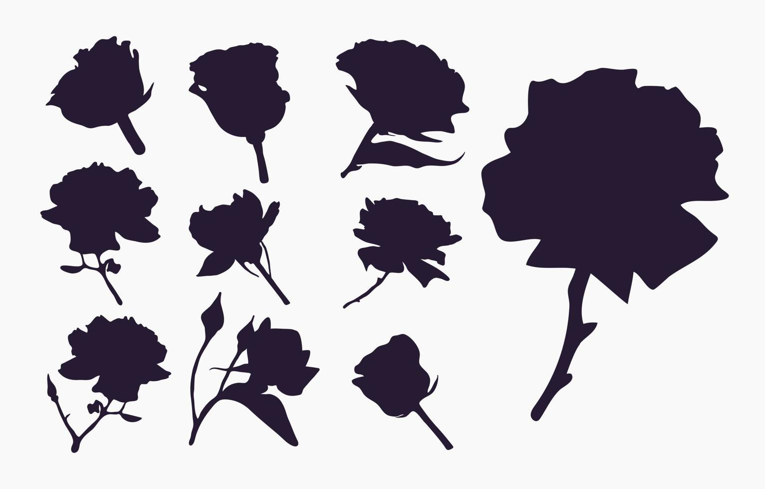 echt modern silhouetten planten, kruiden. tekening bloemen begonia. knop roos vector