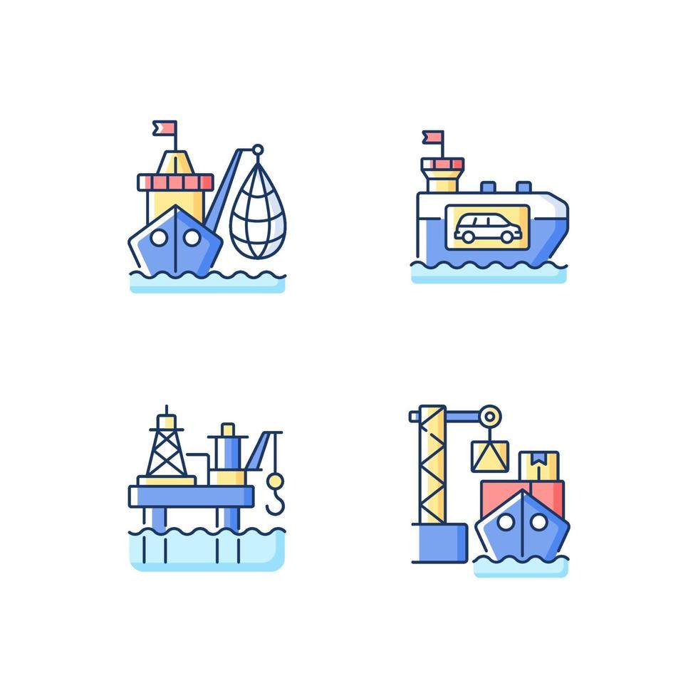 maritieme industrie sector rgb kleur iconen set vector