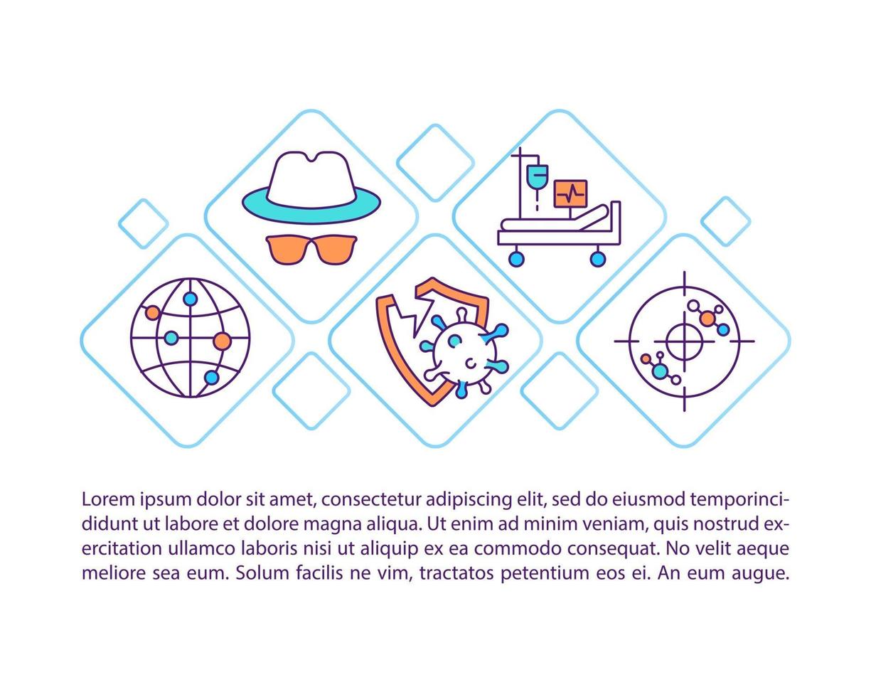 niet-geïdentificeerd virus verspreid conceptlijnpictogrammen met tekst vector