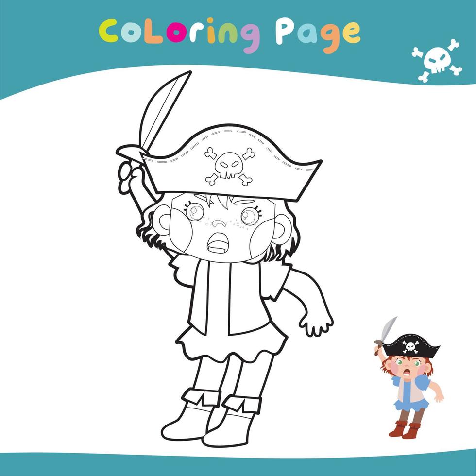 leerzaam afdrukbare kleur werkblad. schattig piraat illustratie. kleur werkzaamheid voor kinderen. vector schets voor kleur bladzijde.